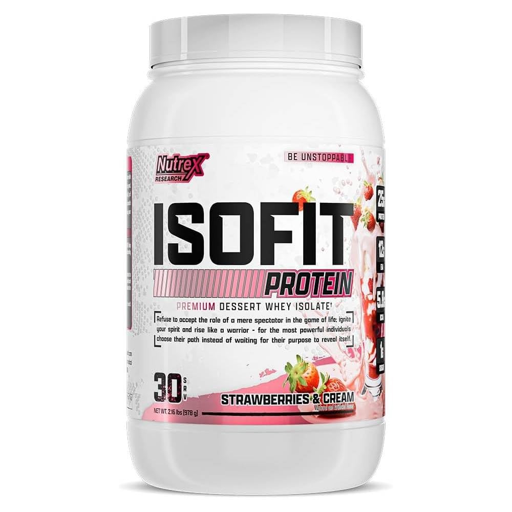 Nutrex Forskning IsoFit Whey Protein Powder Instantized 100% Whey Protein Isolate (30 Servere (pakke med 1), Jordbær & Cream)