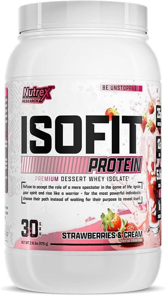 Nutrex Research IsoFit Whey Protein Powder Instantized 100% Whey Protein Isolate (30 Servings (Pack of 1), Strawberries & Cream)