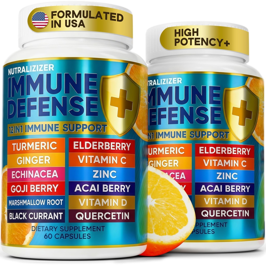 12 i 1 Premium immunforsvar Vitaminer - immunsupplement w / vitamin D3 5000 IE Vitamin ↑ 1000mg Zinс 50mg - Luxe Choice for Premium immunsupport - med Echinacea Elderberry og Ginger - 120 Caps