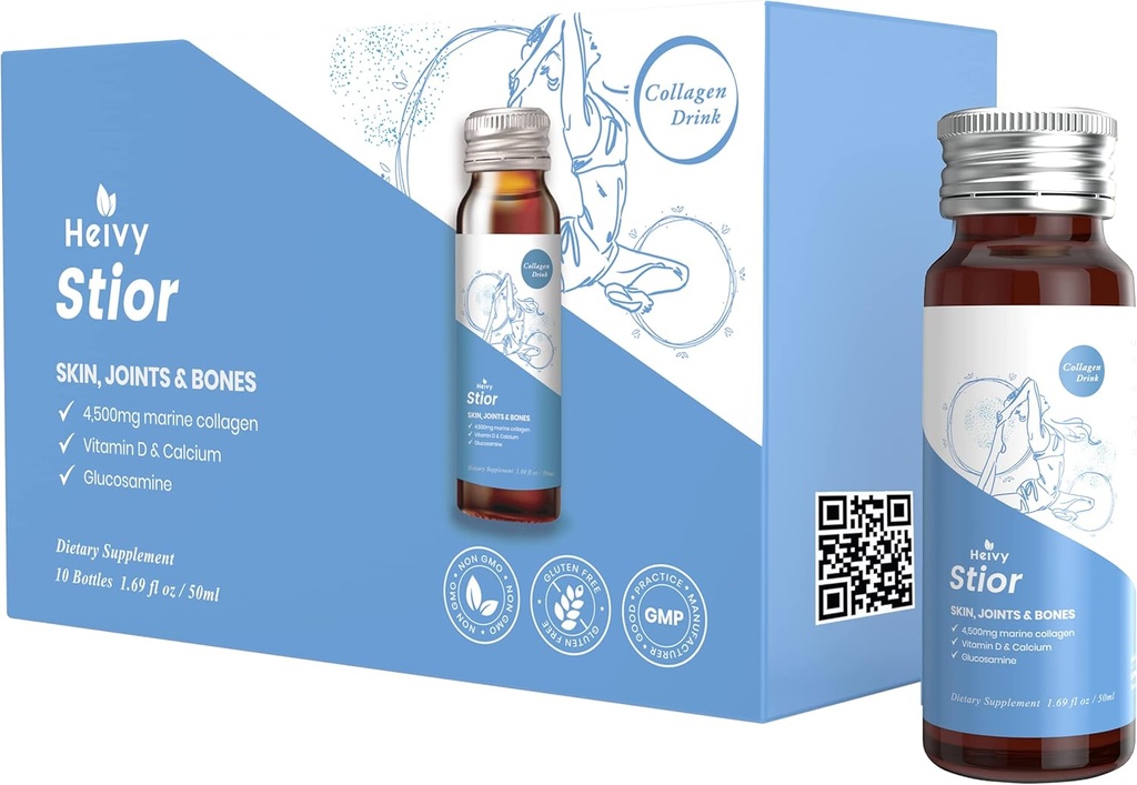 Heivy Marine Collagen Liquid, Collagen Drink, Marine Collagen, Flydende Collagen til kvinder for hårvækst, hudreparation, 1.69 Fl Oz (pakke med 10), Collagen Drink til Joints & Bones