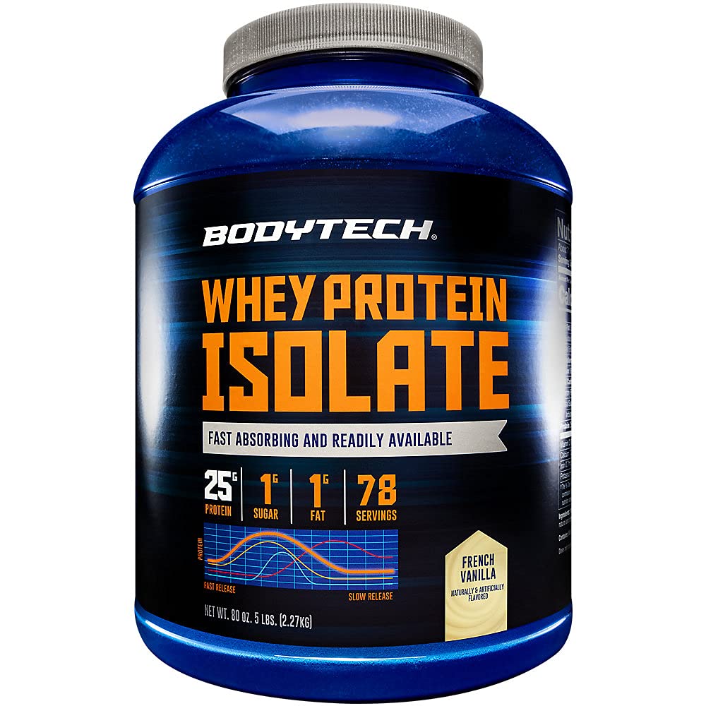 BODYTECH Whey Protein Isolate Powder - med 25 gram protein per Serving & BCAA - Ideel til post- workout muskeltræning & vækst, Indeholder mælk & soja - Vanilla (5 pound)