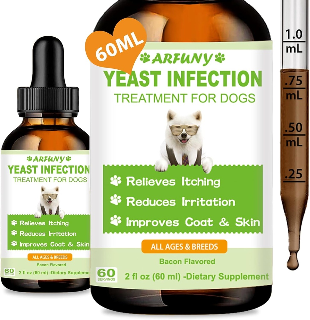 Naturlig Gær Infektion Behandling for hunde • 124; 60ML understøtter sund Itch Relief • 124; Hund Gær Øre Infektion • 124; Hund Infektion • Relief, Allergi Relief & Skin Itch Relief • 124; 2 fl oz, Bacon Flavor