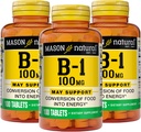 Mason Natural Vitamin B1 (Thiamin) 100 mg, Sund konvertering af fødevarer til energi, understøtter nerve og immunforsvar, 100 tabletter (pakke med 3)