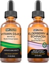 SBR Nutrition D3 + K2 og Elderberry Bundle Vitamin D3K2 (MK7) Liquid Drops, Pebermynte, 1oz Б124; Elderberry & Echinacea & Vitamin C Liquid Drops, 2oz Б124; Voksne & Kids Б124; Non- GMO, Gluten Free