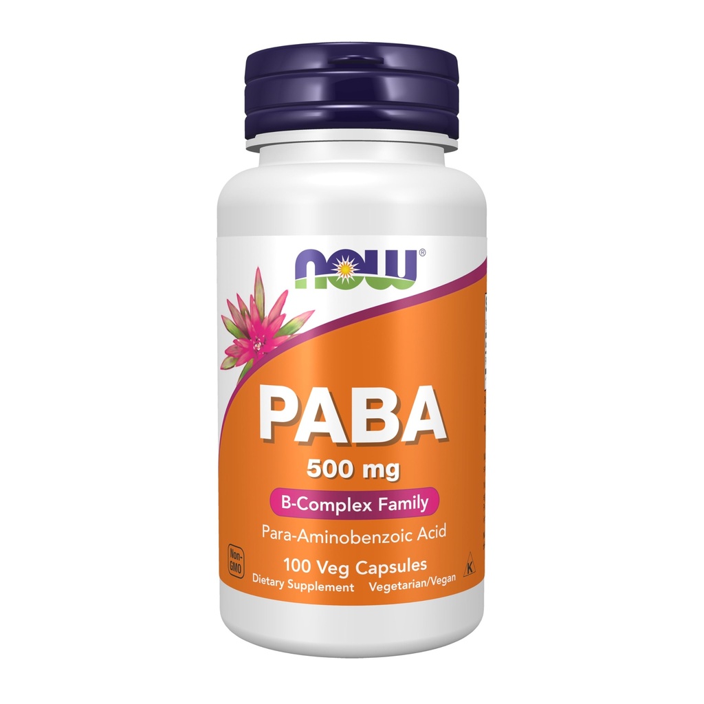 Now Supplements, PABA (Para- Aminobenzoesyre) 500 mg, B- Complex Family, 100 kapsler