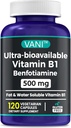 2 i 1 Forbedret formel: vitamin B1 med benfotiamin 500mg, fedt opløseligt supplement af vitamin B-1, 500 mg - 120 kapsler (1)