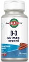 KAL Vitamin D3 Chewables 50 mcg, D-vitamin 2000 IE som Cholecalciferol, Sukker fri, Natural kanel Flavor D3 Vitamin, immunforsvar & ben sundhed, 100 Servere, 100 Chewables