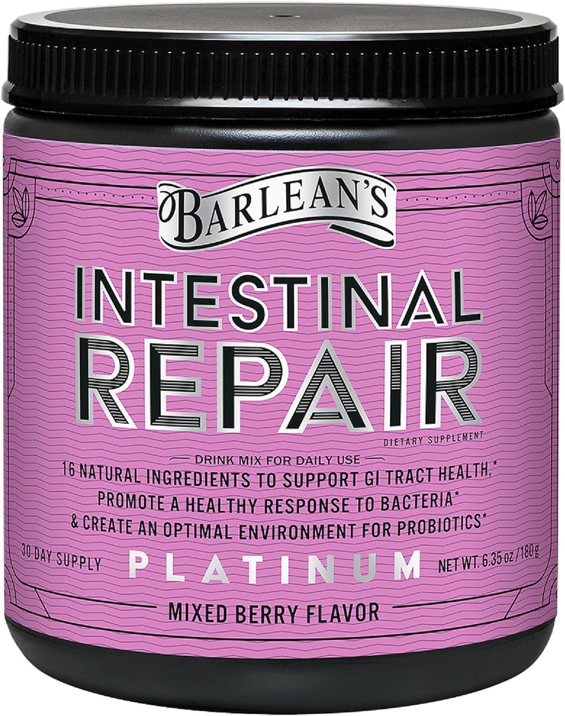 Barlean 's Intestinal Repair Gut Health Powder med 16 fordøjelsestilskud, L- Glutamin, Marshmallow og lakrids Root, Aloe Vera, og Fiber blandet berry flavor, 6.35 oz