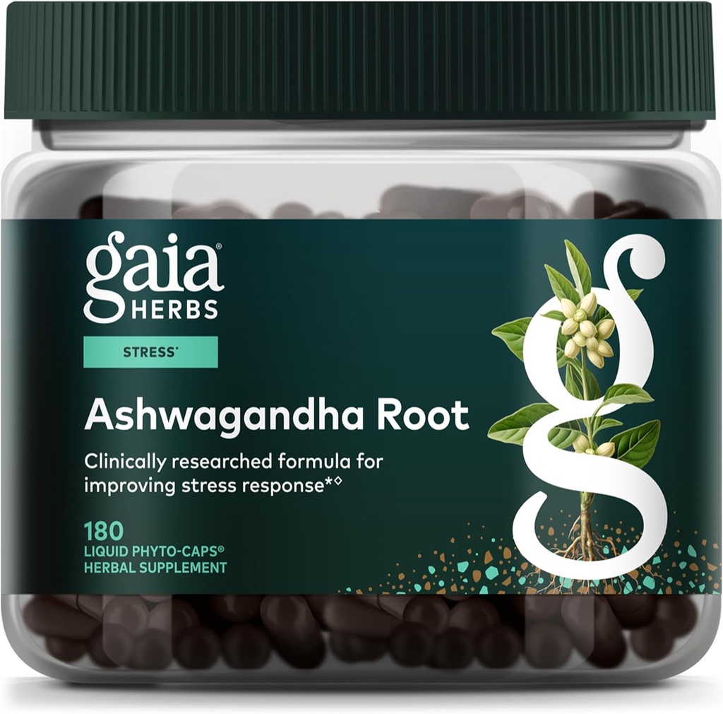 Gaia Herbs Ashwagandha Root - Stress Relief & Sleep Support - Understøtter balancerede energiniveauer og positive Outlook * - 180 Vegansk flydende Phytokapsler (90- Day Supply)