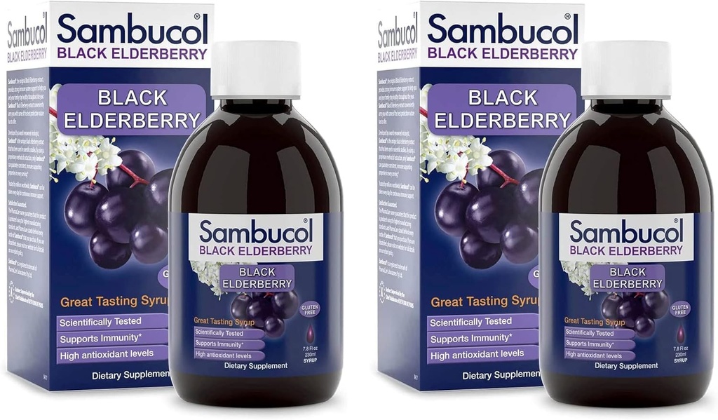 Sambucol Black Elderberry Syrup - Sambucus Elderberry Syrup, Black Elderberry Liquid, Immunstøtte, Høje Antioxidanter, Gluten Free - Original Formel, 7,8 Fl Oz (Pack of 2)