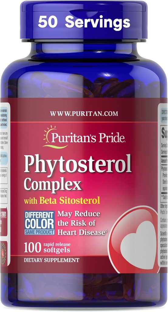 Puritans pride Premium Phytosterol Complex 1000mg med Beta sitosterol, Kosttilskud til hjertesundhed og Kolesterolsænkning Supplement, 100 Rapid Release Softels