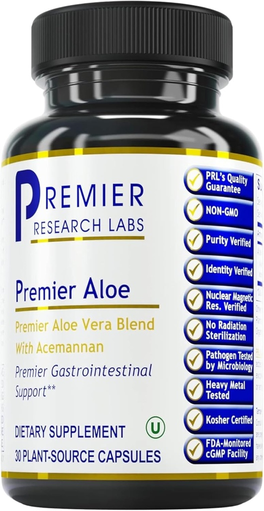 Premier Research Labs Premier Aloe - Aloe Vera Kapsler, Aloe Vera Supplement, Acemannan, Aloe Pills til fordøjelsesmæssig sundhed & immunstøtte, Aloe Gel Extract Caps - 30 Vegetariske Kapsler