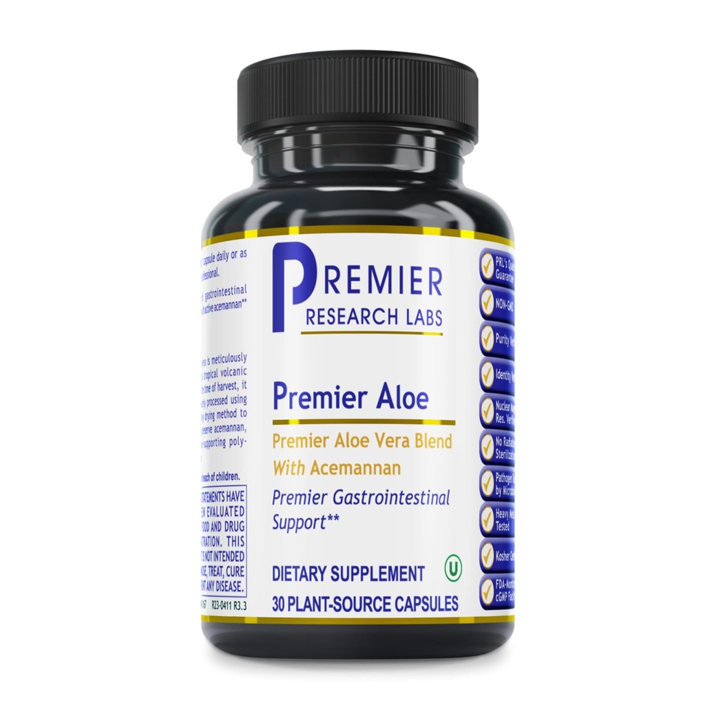 Premier Research Labs Premier Aloe - Aloe Vera Kapsler, Aloe Vera Supplement, Acemannan, Aloe Pills til fordøjelsesmæssig sundhed & immunstøtte, Aloe Gel Extract Caps - 30 Vegetariske Kapsler