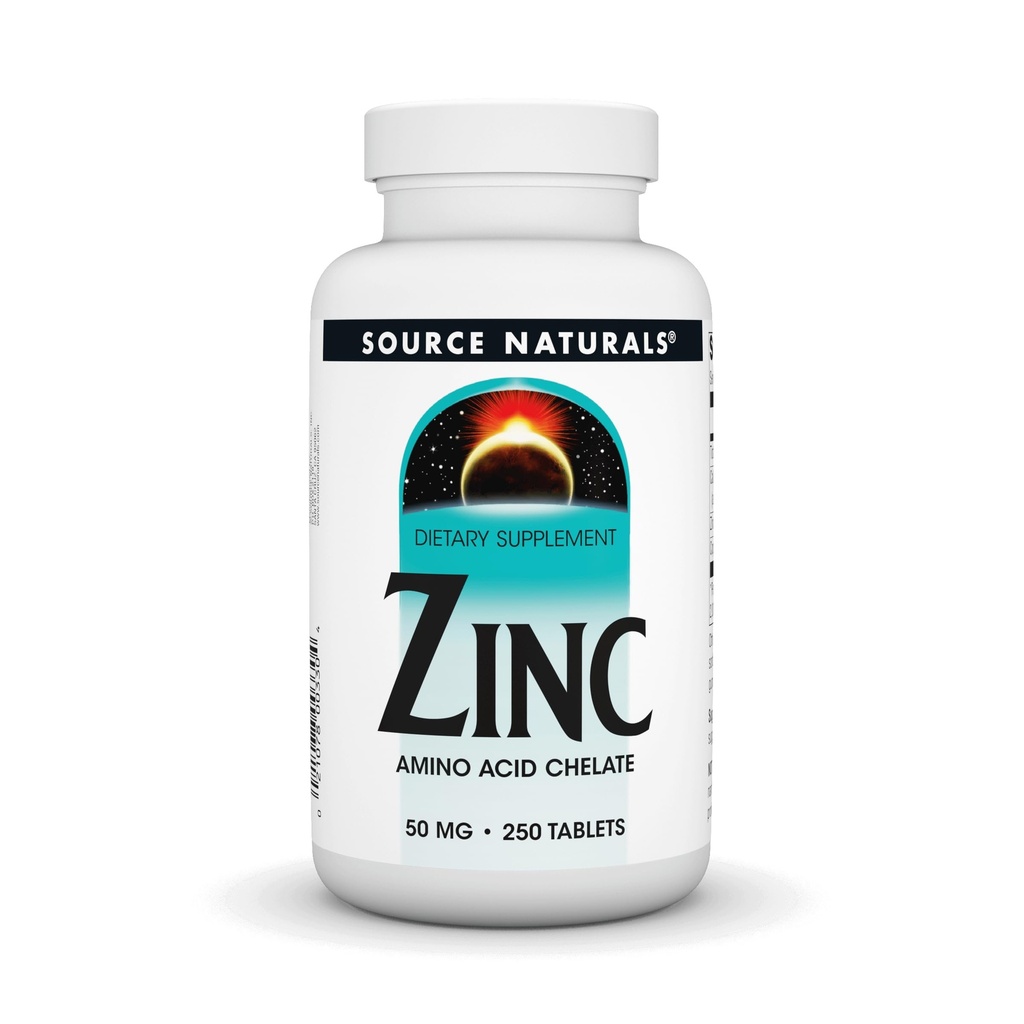 Source Naturals Zink, Aminosyrechelat - Kosttilskud - 50 mg - 250 tabletter
