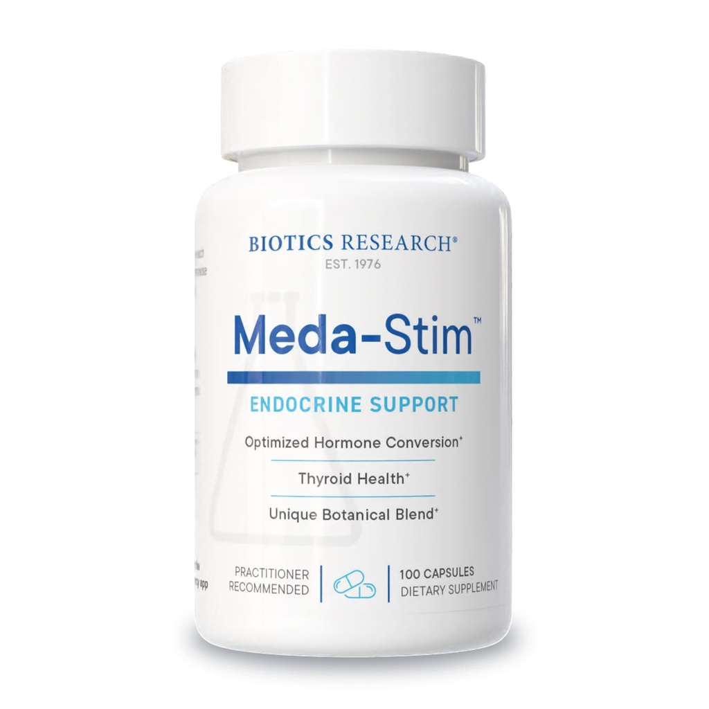 Bioteknologi Forskning Meda Stim Support Endokrine Funktion, Nutritional Support til Thyroid Gland, Sund T3, T4, Thyroxine Niveauer, Metaboliske Sundhed, Indeholder jod, Selen, Magnesium, 100 kapsler