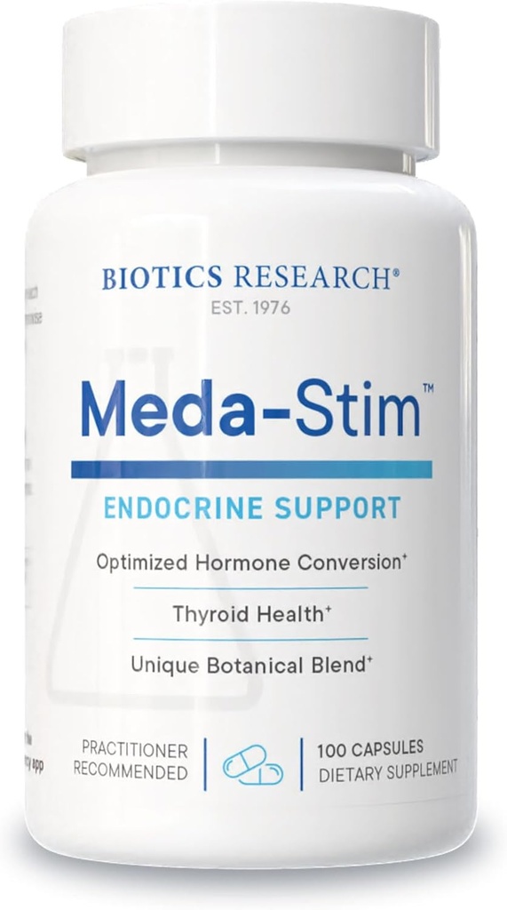 Bioteknologi Forskning Meda Stim Support Endokrine Funktion, Nutritional Support til Thyroid Gland, Sund T3, T4, Thyroxine Niveauer, Metaboliske Sundhed, Indeholder jod, Selen, Magnesium, 100 kapsler