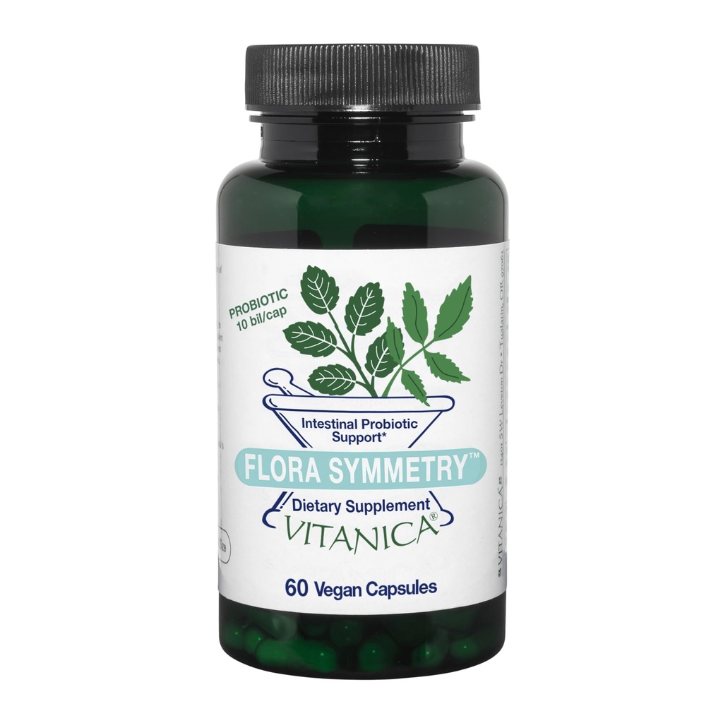 Vitanica Flora Symmetri, Hylde Stabil Probiotisk tillæg, Dr. Formuleret Probiotika til kvinder, Probiotika til mænd og voksne, Acidophilus Probiotic, Non- GMO, Vegan, 60 Kapsler