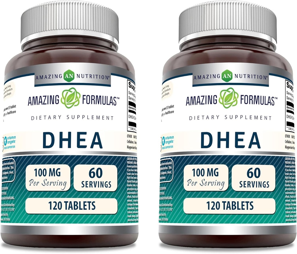 Amazing Formulas DHEA Supplement: 124; 100 Mg pr Servering: 124; 120 tabletter: 124; Non- GMO: 124; Gluten- fri: 124; Fremstillet i USA; 124; (pakke med 2)