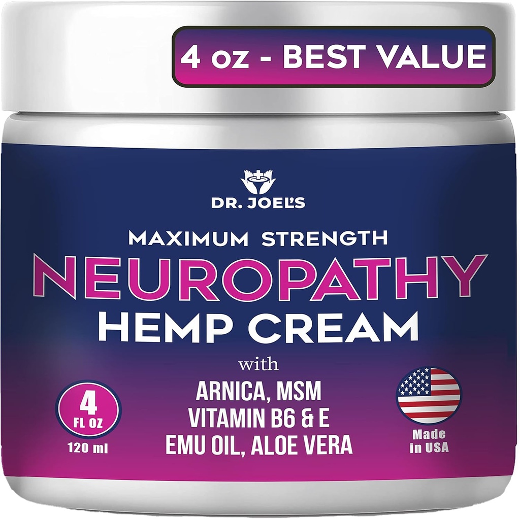 Dr. JOELS Neuropati Cream - Maksimal styrke Nerve Relief Cream til fødder, hænder, ben - 4 OZ Large - Made in USA
