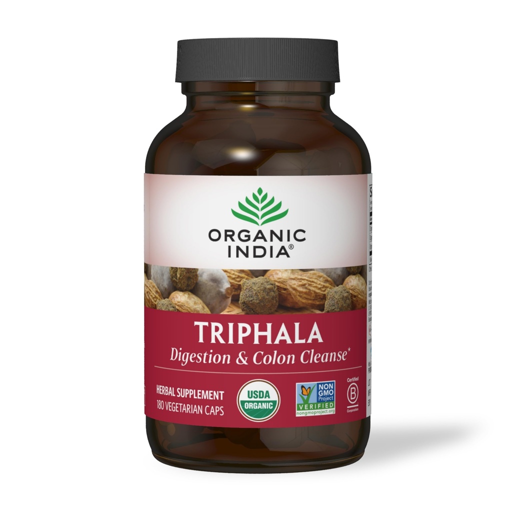 ORGANISK INDIA Triphala kapsler Organic - Herbal supplement med Amla, Bibhitaki, Haritaki, fordøjelse & kolon support, immunsystem support, adaptogen, Vegan, USDA Certified Organic - 180 kapsler