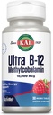 KAL Ultra B12 Methylcobalamin 10,000mcg, High Potency Vitamin B-12 for sund energi, Metabolisme, Nerve, Red Blood Cell Support, * Natural Raspberry Flavor, Vegetar, 30 Micro Tablets, 30 Servere