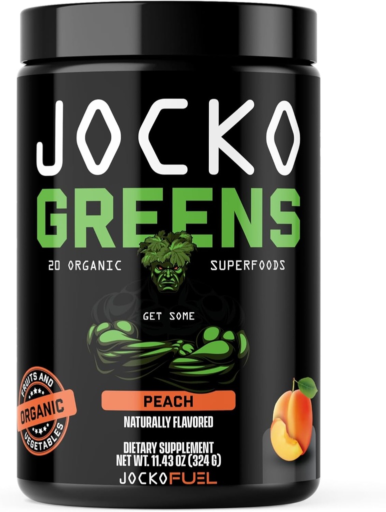 Jocko Fuel Daily Green Powder - Premium Organic Green Superfood Powder for Gut Health, fordøjelse, Bloating, immunforsvar med Spirulina, Chlorella, fordøjelsesfremmende enzymer, & Probiotika - 30 Tjenester
