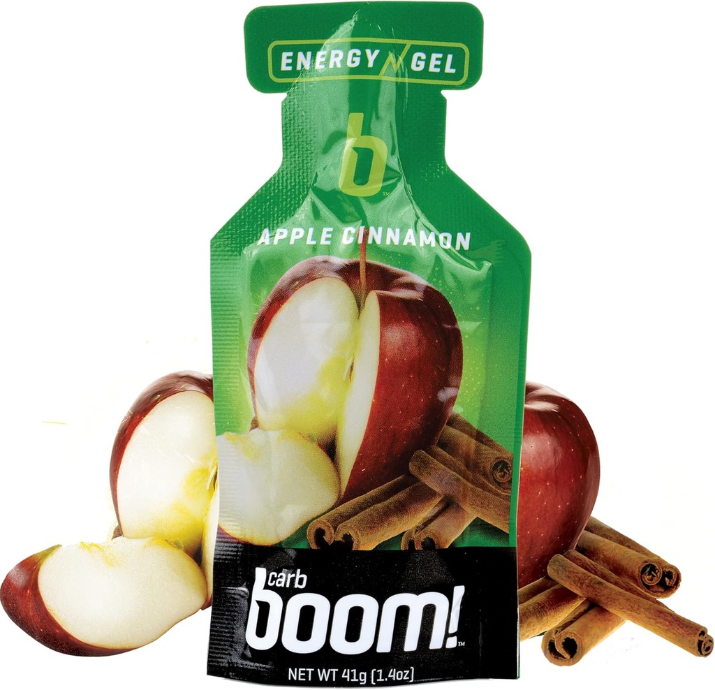 Boom Nutrition - Carb Boom Energy Gel - Fruit- Flavored Energy Gels - Workout Gel - Energy Gel til cykling - Running Gel - Natural Energy Gel - Apple Kanel (24 Pack)