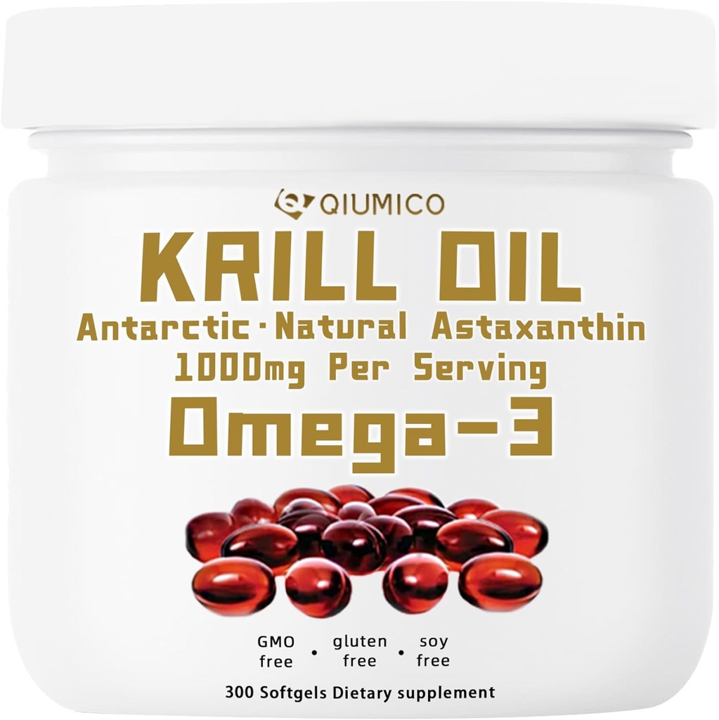 Antarktiske krill Oil Supplement, Rich in Omega- 3s EPA, DHA & Astaxanthin, 1000mg Per Serving, Supplement for hjerte og immunitet, 300 Soft- Gels