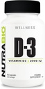 NutraBio D-vitamin (2000 IE), immuntilskud - 90 vegetabilske kapsler