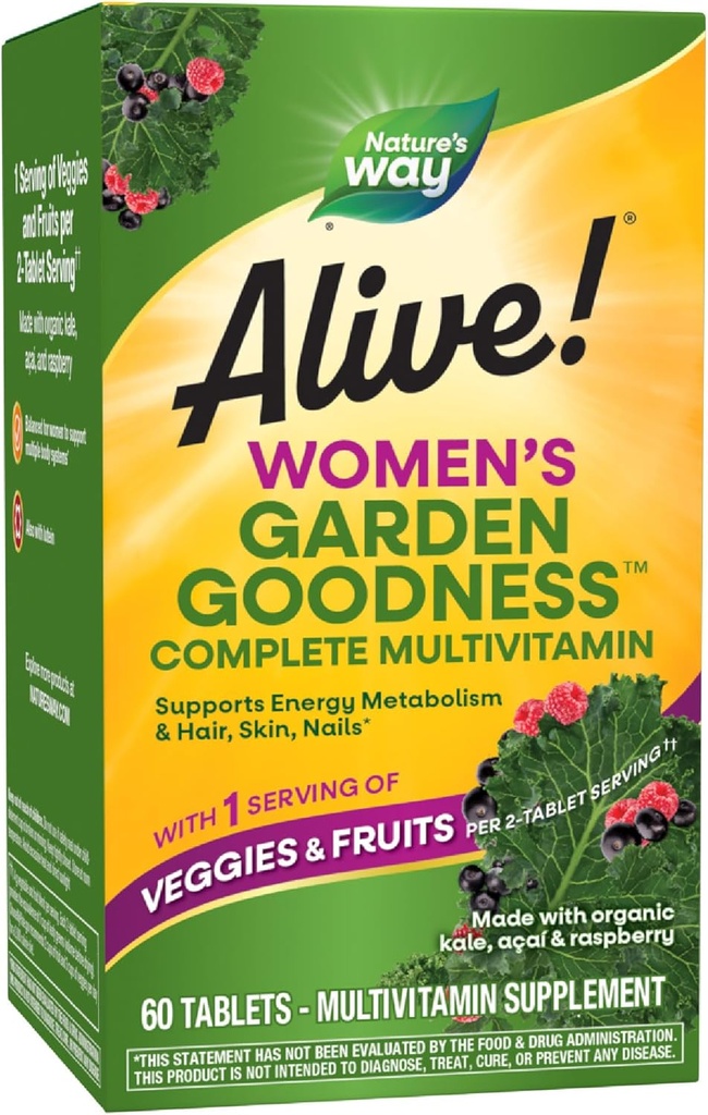 Naturen er i live! Garden Godhed Multivitamin til kvinder, Høj Potens B- Vitaminer til støtte Cellular Energy *, 1 Servering Veggies & Frugter * *, 60 tabletter