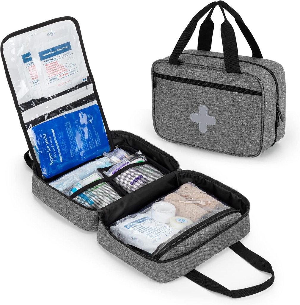 CURMIO lille førstehjælpstaske, Tom Emergency Trauma Kit Organizer taske til vandreture, Camping, Bil, Rejser, Hjem og Udendørs, Gray, BAG KUN, Patent venter