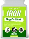 Jern tabletter 14mg - Nem at synke én-a- dag Formel - Hjælper Reducere Træthed & Træthed, Energi Booster, Understøtter immunsystem, Dannelse af røde blodceller - 6 måneder Supply - 180 Vegan Supplement