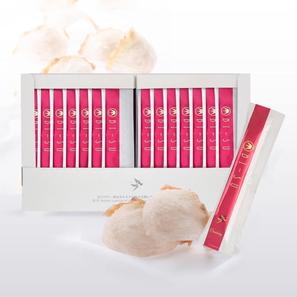 BI-SU Extract Jelly Stick Budd124; Natural Swiftlet Nests Extract, Collagen, C-vitamin, japansk hudpleje, Anti- Aging, vedligeholder hudelasticitet, øger immunsystemet, GI sundhed, Cranberry Flavor, 30 PCS