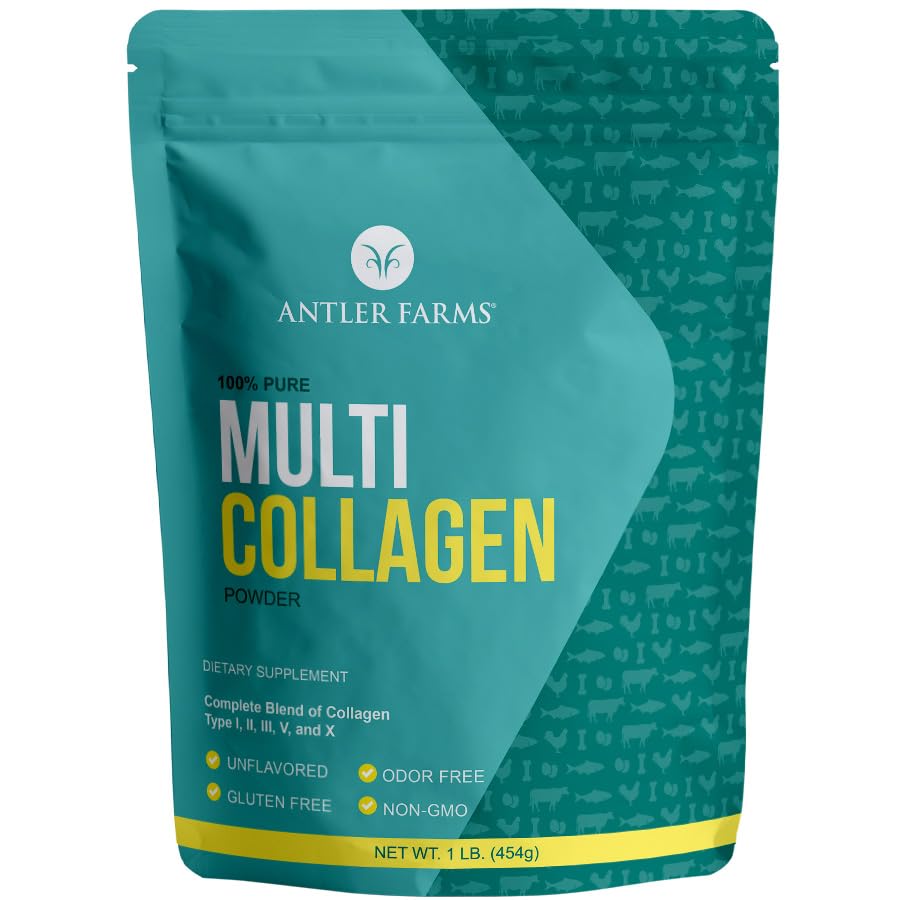 Aniler Farms - Multi Collagen Protein Powder - 5 typer (I, II, III, V og X) 100% Pure Hydrolyzed Collagen Peptider til mænd og kvinder - Biotilgængelig, Rapid Absorption - Unflavored - 1 LB