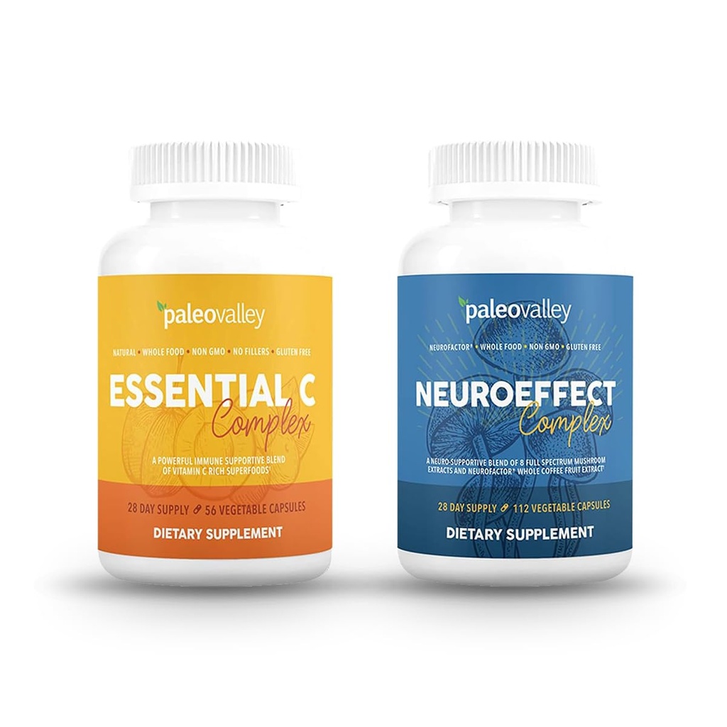 Paleodal NeuroEffect + Essential C Complex Bundle - Neuro Mushroom Coffee Extract, C-vitamin Supplement 450g Focus, Memory, Energy, Immunsupport, Organic Superfoods