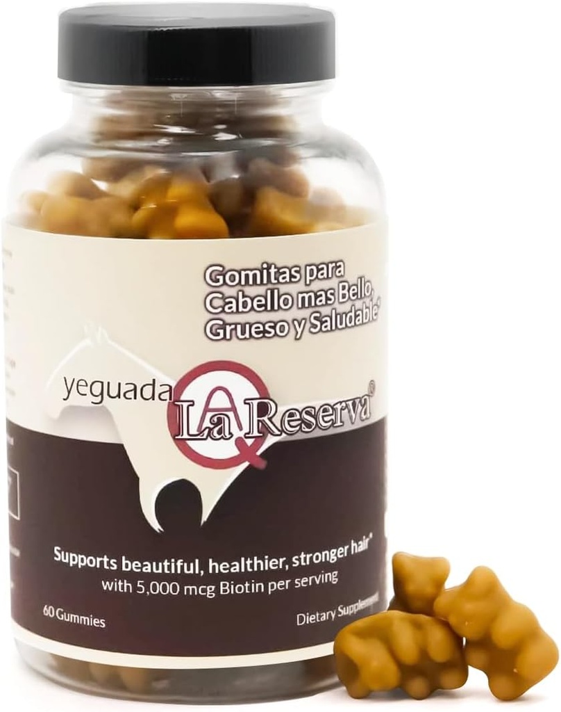Yeguada La Reserva Hair and Nails Gummies, 5000 mcg Biotin, Vitamin E & C Gummies for Hair Skin and Nails, 60 Pieces | Gomitas para Cabello y Unas mas Largo, Fuerte y Saludable – 60ct