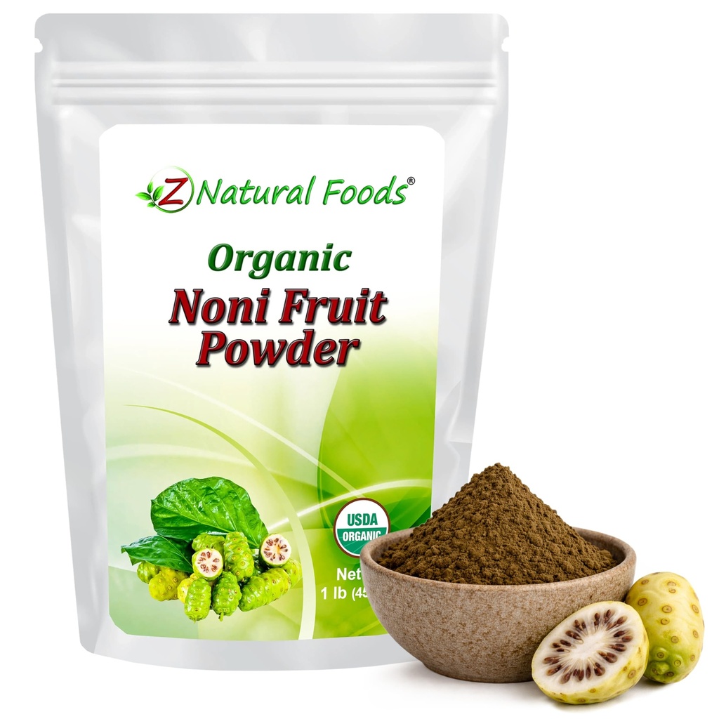 Z Naturlige fødevarer Noni Fruit Powder - Organic Raw non-GMO Gluten- Free Superfood - Understøtter sund fordøjelse & energi - Pakket med essentielle næringsstoffer & antioxidanter - Bland med drikkevarer og opskrifter, 1 LB