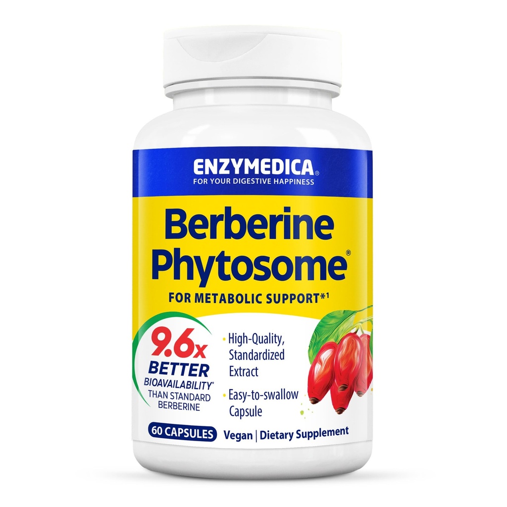 Enzymedica, Berberine Phytosome, 9.6X Bedre biotilgængelighed, høj potens Natural Vegan Kosttilskud til metabolisk support, 60 kapsler