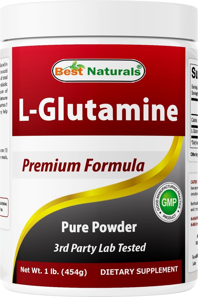 Bedste Naturals L- Glutamin Powder - 1 Pound - 100% Ren og fri form - Glutamin Inddrivelse Powder - Klinisk Proven Inddrivelse Støtte til mænd og kvinder (817716014555)