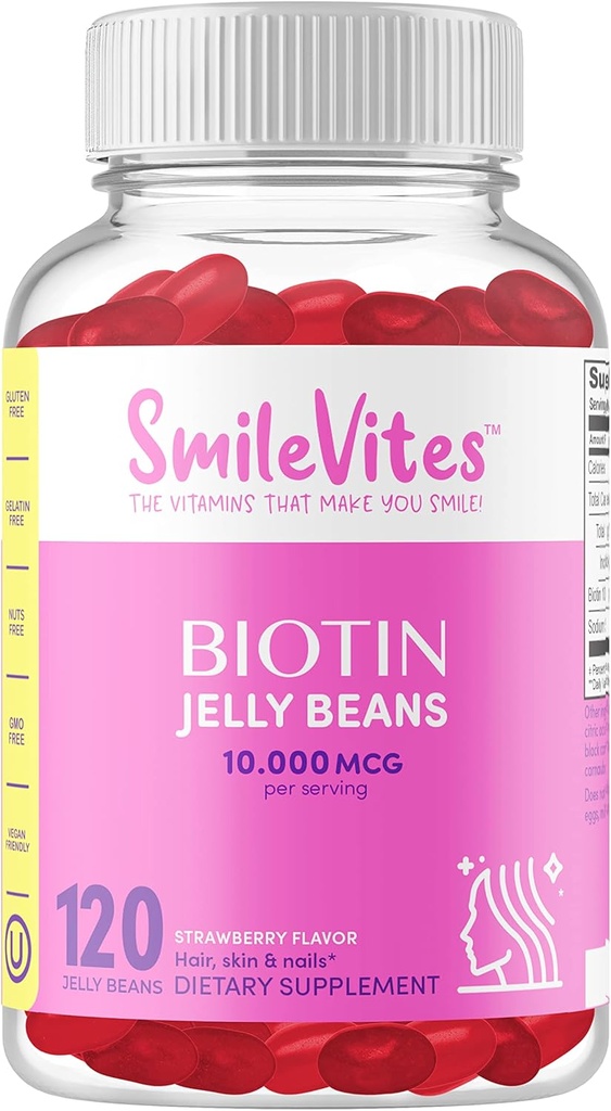 Heartland Pharma Biotin 10. 000 MGC Jelly Beans Shue 124; Hår, Hud & Nails Support Shue 124; Vegan, Gluten- Free, Non- GMO & Kosher Friendly Shue 124; Strawberry Flavor 124; 120 Count