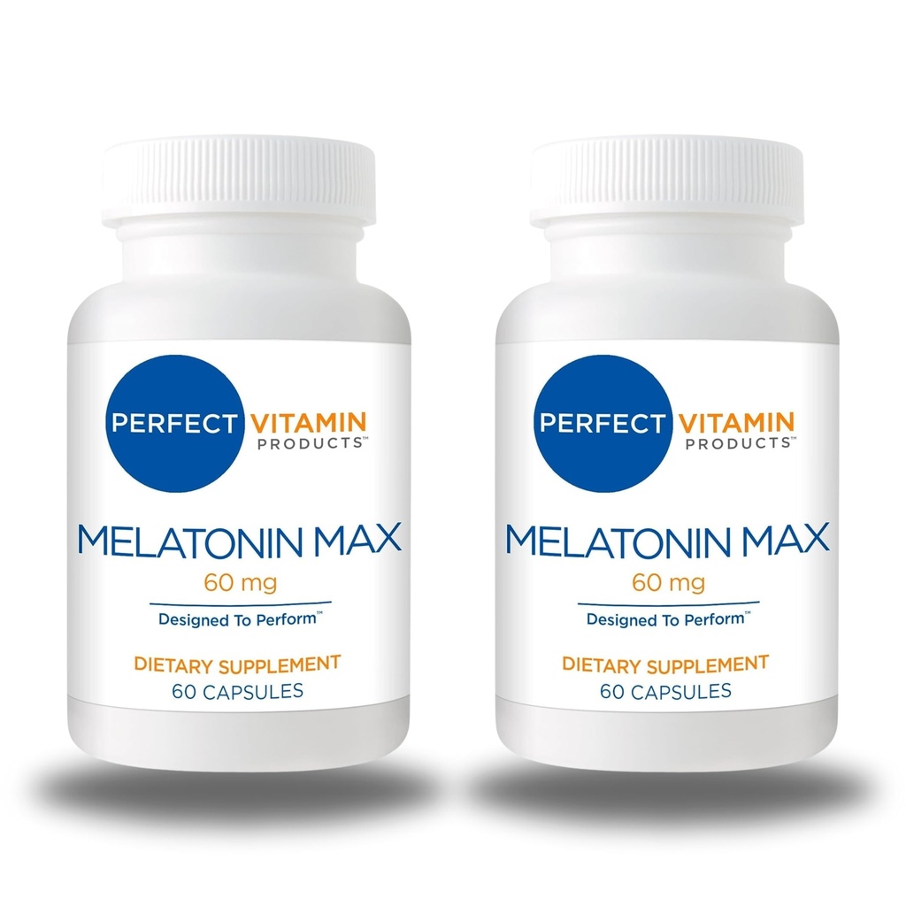 60mg ekstra styrke Melatonin MAX - Høj dosering Melatonin sikrer en stærk forsyning af dette vigtige hormon - 100% drug- fri, Vegan, Non- GMO, Gluten- fri (120 kapsler 2- pakke)