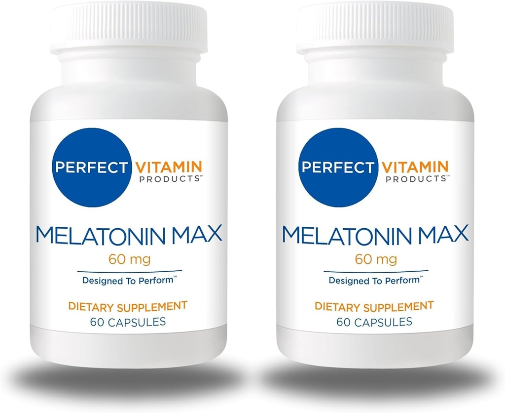 60mg ekstra styrke Melatonin MAX - Høj dosering Melatonin sikrer en stærk forsyning af dette vigtige hormon - 100% drug- fri, Vegan, Non- GMO, Gluten- fri (120 kapsler 2- pakke)