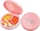 Serfeymi Small Pill Box - 3 Compartments Portable Pill Box for Purse Pocket, Compact Mini Travel Pill Case - Suitable for Medicine, Vitamin, Fish Oil, Supplements - Pink(Logo)