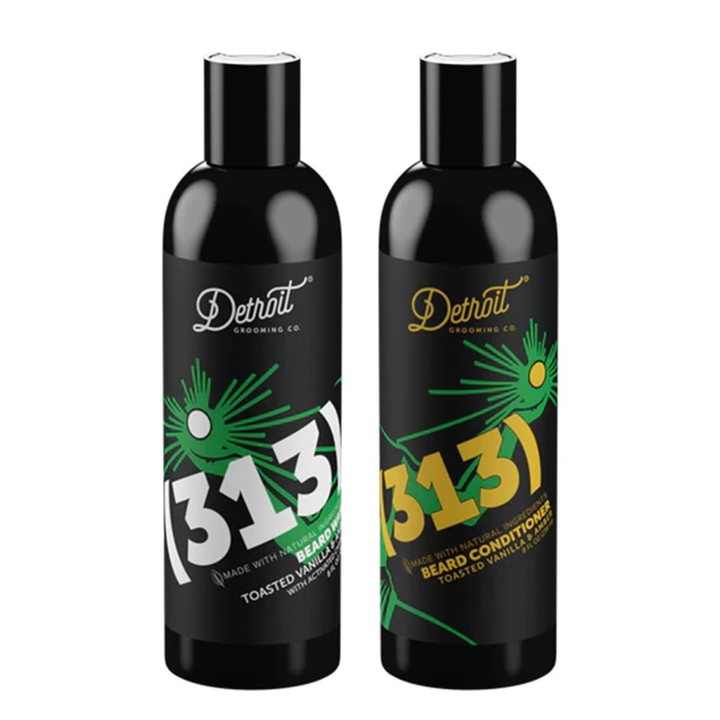 Detroit Grooming Co. Beard Wash and Beard Conditioner - Mænd Kit - Softens, Styrker, Fugt, Infured w / Argan Oil, Apple Extract, & Aloe Vera - Toasted Vanilla Amber Duft - 313-8oz
