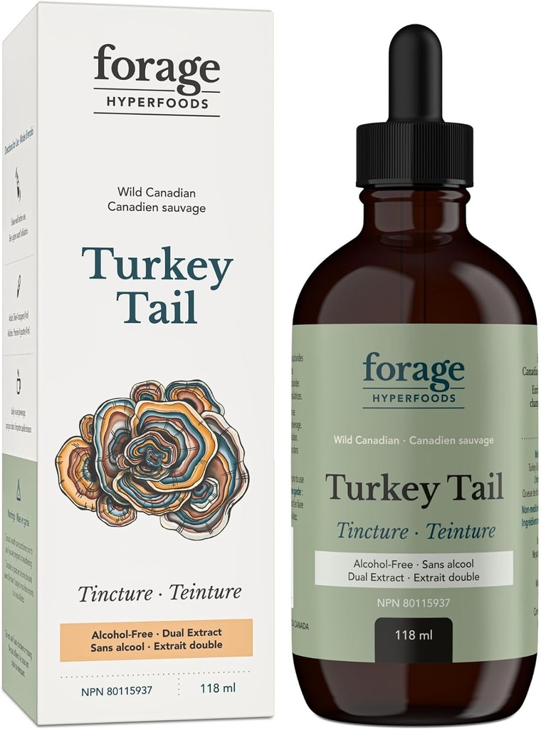 Fodring Hyperfood- Alkohol- Gratis Canadian Wild Turkey Tail Mushroom Superfood Liquid Supplement Extract Tinktur, Vegan, Non- GMO, immunsystem og Gut Health Support, 118ML