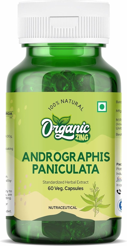 Organic ZING Andrographid Supplement - Extracted from Andrographis paniculata - Vegan & Gluten- Free - 60 kapsler, 400mg Hver