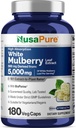 NusaPure White Mulberry Leaf Extract 10: 1 Extract, 500 mg Tilsvarende 5000mg 180 Veg Caps (Vegan, Non GMO Bioperine)