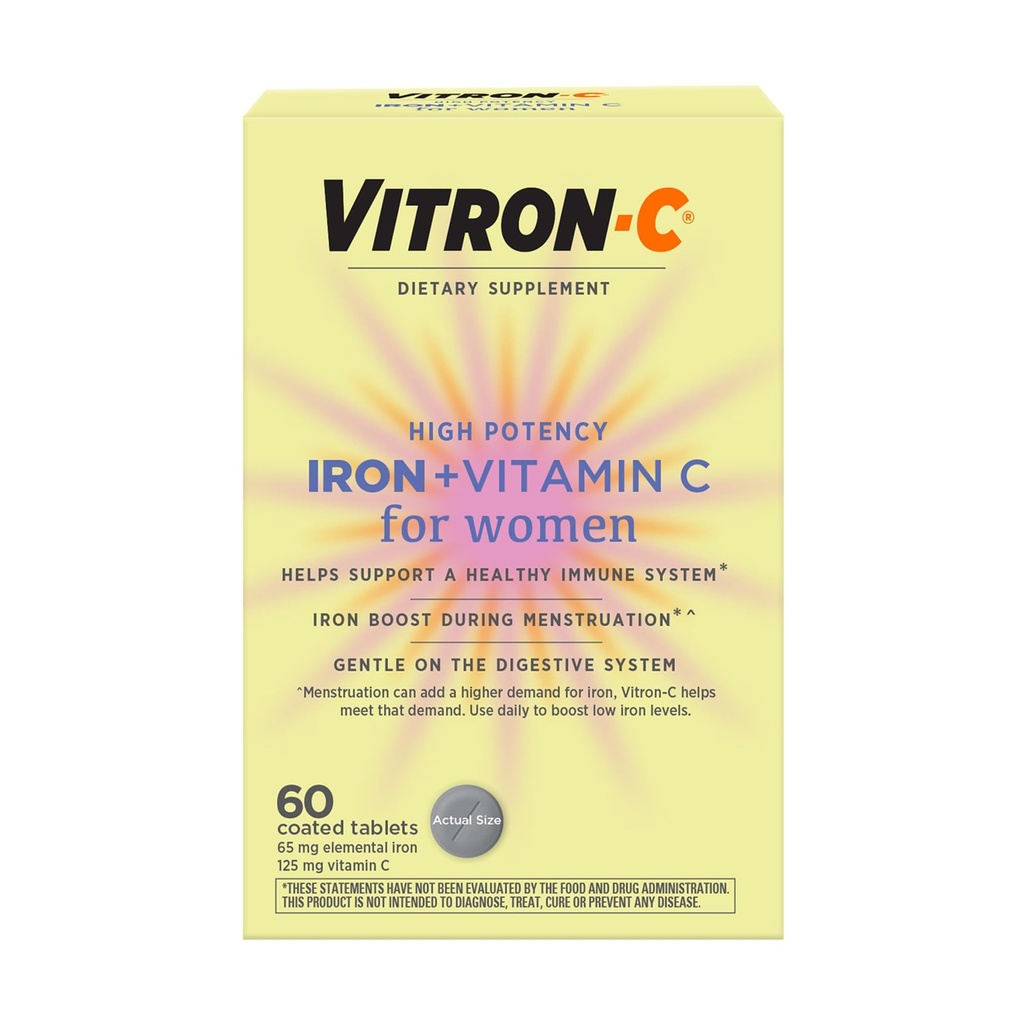 Vitron- C jerntilskud til kvinder med C-vitamin, til produktion af røde blodlegemer og immunforsvar, 60 greve