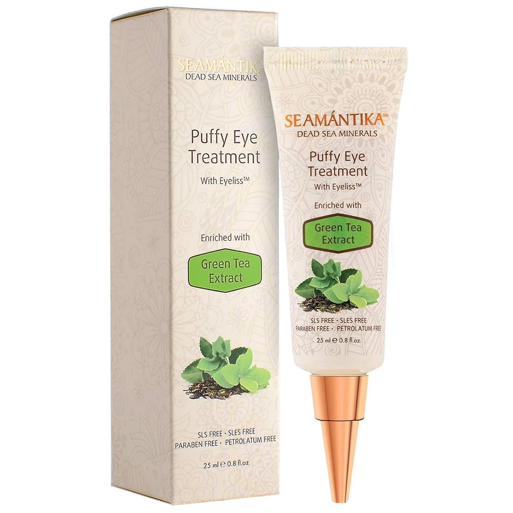 Puffy Eye Treatment Instant resultater - naturligvis Eliminere Wrinkles, Puffiness, Dark Circle og tasker i minutter - Hydrating Eye Cream w / Green Tea Extract, Dead Sea Minerals af SEAMANTIKA - .8 fl.oz.