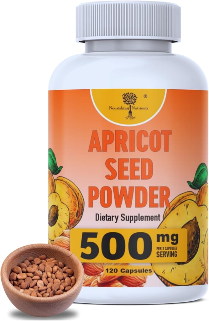 Organic Apricot Seeds Extract - KUN Kernel supplement - Sikker dosering 500mg - Antioxidant, Gut & Heart Health, Knogletæthed, immunforsvar, Radiant og glat hud, High Fiber - 500mg - 120 kapsler